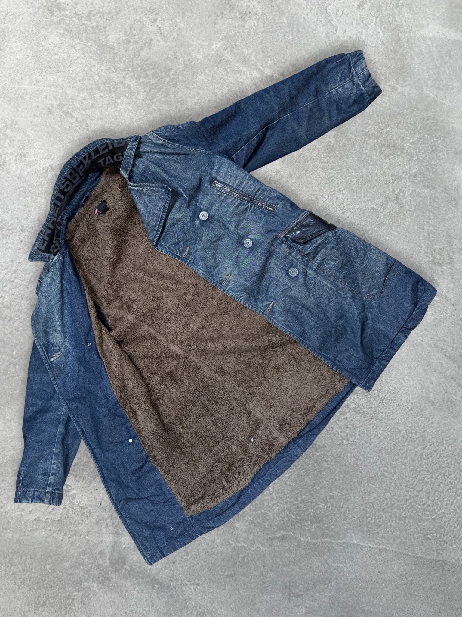 STONEWASH DENIM TEDDY DOUBLE BREASTED COAT BY DIESEL&nbsp;