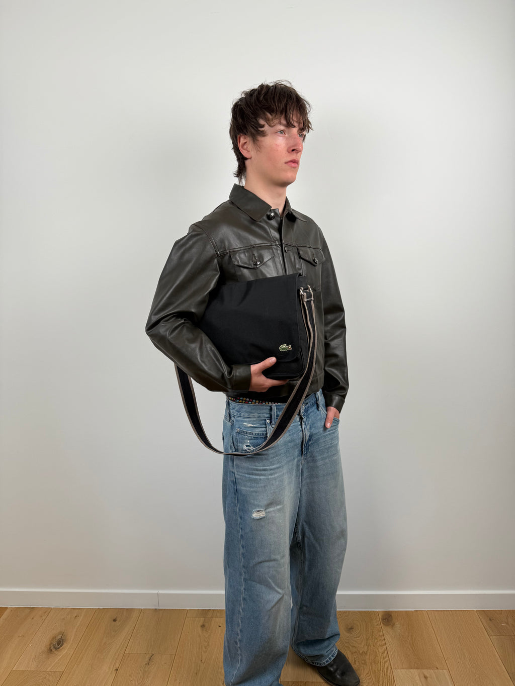 KAKI LEATHER TRUCKER JACKET BY HUGO BOSS