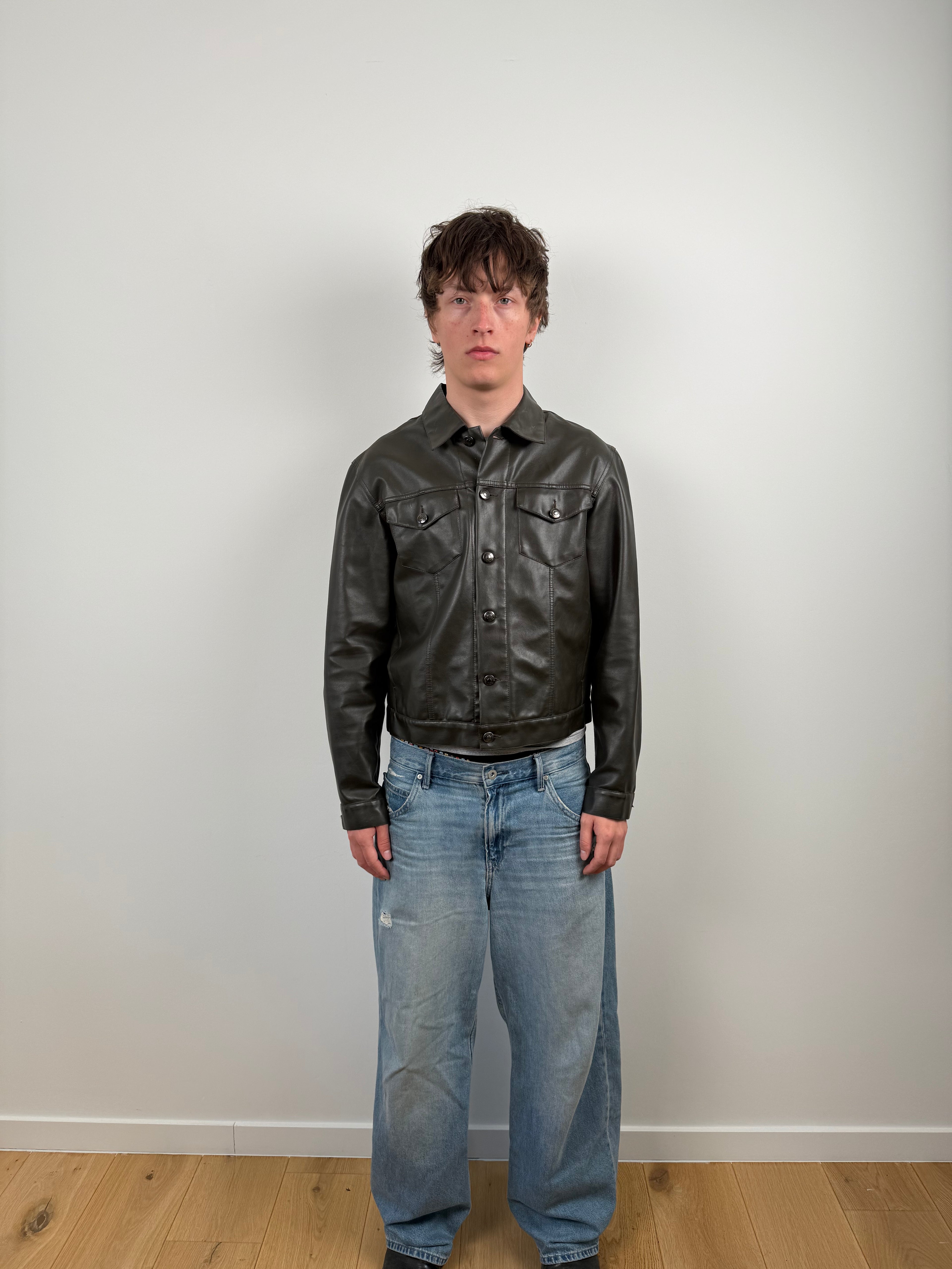 KAKI LEATHER TRUCKER JACKET BY HUGO BOSS